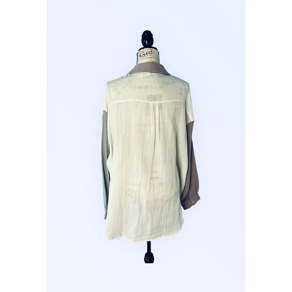 Entro Women’s XL Color Block Button Up Collared Cotton Gauzy Top Shirt Gray, Lil - Picture 7 of 9